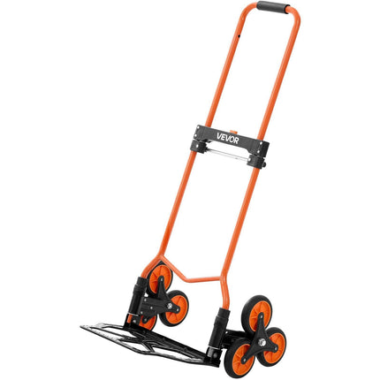 Stair Climbing Cart, 54 kg Stair-Climbing Capacity, Portable Folding Trolley Cart with Telescoping Handle, 6 Wheels and 2 Bungee Cords, Stair Climber Dolly for Home, Groceries, Warehouse.