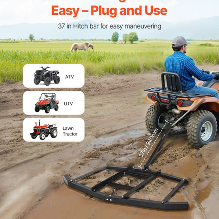 Drag Harrow, 66" Width Tow Behind Drag Harrow, Q235 Steel Driveway Grader with Adjustable Bars & Pin Hitch, Support up to 50 lbs, Tractor Driveway Harrow for ATVs, UTVs, Garden Lawn Tractors.