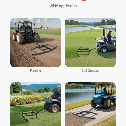 Drag Harrow, 66" Width Tow Behind Drag Harrow, Q235 Steel Driveway Grader with Adjustable Bars & Pin Hitch, Support up to 50 lbs, Tractor Driveway Harrow for ATVs, UTVs, Garden Lawn Tractors.