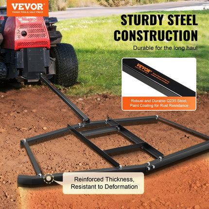 Driveway Drag, 76.57" Width Tow Behind Drag Harrow, Q235 Steel Driveway Grader with Adjustable Bars, Support up to 50 lbs, Driveway Tractor Harrow for ATVs, UTVs, Garden Lawn Tractors.