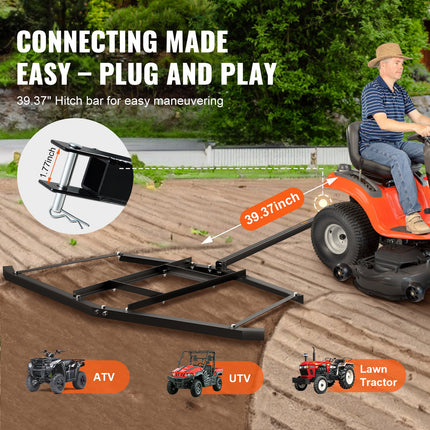 Driveway Drag, 76.57" Width Tow Behind Drag Harrow, Q235 Steel Driveway Grader with Adjustable Bars, Support up to 50 lbs, Driveway Tractor Harrow for ATVs, UTVs, Garden Lawn Tractors.