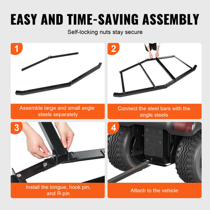 Driveway Drag, 76.57" Width Tow Behind Drag Harrow, Q235 Steel Driveway Grader with Adjustable Bars, Support up to 50 lbs, Driveway Tractor Harrow for ATVs, UTVs, Garden Lawn Tractors.