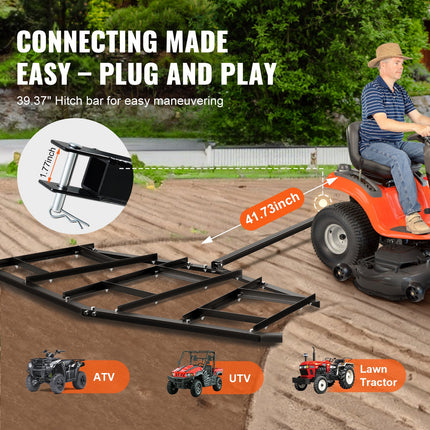 Driveway Drag, 84" Width Tow Behind Drag Harrow, Q235 Steel Driveway Grader with Adjustable Bars, Support up to 50 lbs, Driveway Tractor Harrow for ATVs, UTVs, Garden Lawn Tractors.