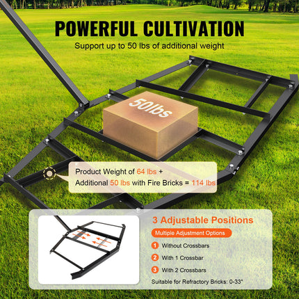 Driveway Drag, 84" Width Tow Behind Drag Harrow, Q235 Steel Driveway Grader with Adjustable Bars, Support up to 50 lbs, Driveway Tractor Harrow for ATVs, UTVs, Garden Lawn Tractors.