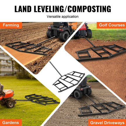 Driveway Drag, 84" Width Tow Behind Drag Harrow, Q235 Steel Driveway Grader with Adjustable Bars, Support up to 50 lbs, Driveway Tractor Harrow for ATVs, UTVs, Garden Lawn Tractors.