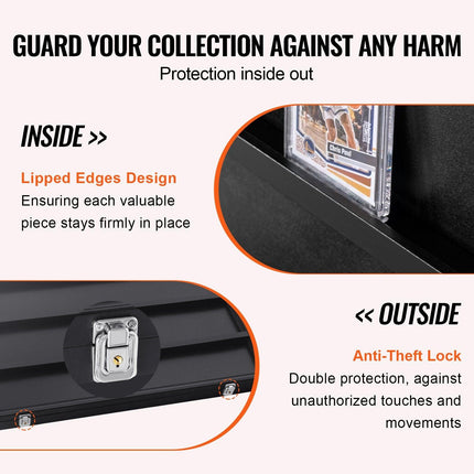 36 Graded Sports Card Display Case, 775 x 617 x 55 mm, Baseball Card Display Frame with 98% UV Protection Clear View PC Glass, Lockable Wall Cabinet for Football Basketball Hockey Trading Card.