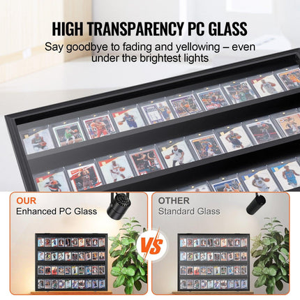 36 Graded Sports Card Display Case, 775 x 617 x 55 mm, Baseball Card Display Frame with 98% UV Protection Clear View PC Glass, Lockable Wall Cabinet for Football Basketball Hockey Trading Card.