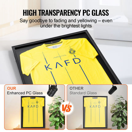 Jersey Display Frame Case, 590 x 790 x 40 mm, Large Lockable Sport Jersey Shadow Box with 98% UV Protection PC Glass and Hangers, for Baseball Basketball Football Hockey Shirt and Uniform.