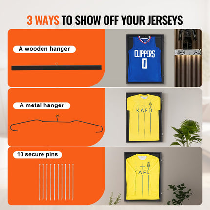 Jersey Display Frame Case, 590 x 790 x 40 mm, Large Lockable Sport Jersey Shadow Box with 98% UV Protection PC Glass and Hangers, for Baseball Basketball Football Hockey Shirt and Uniform.