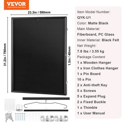 Jersey Display Frame Case, 590 x 790 x 40 mm, Large Lockable Sport Jersey Shadow Box with 98% UV Protection PC Glass and Hangers, for Baseball Basketball Football Hockey Shirt and Uniform.