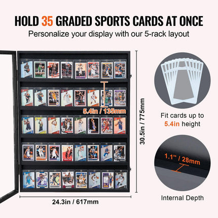 35 Graded Sports Card Display Case, 617 x 775 x 55 mm, Baseball Card Display Frame with 98% UV Protection Clear View PC Glass, Lockable Wall Cabinet for Football Basketball Hockey Trading Card.