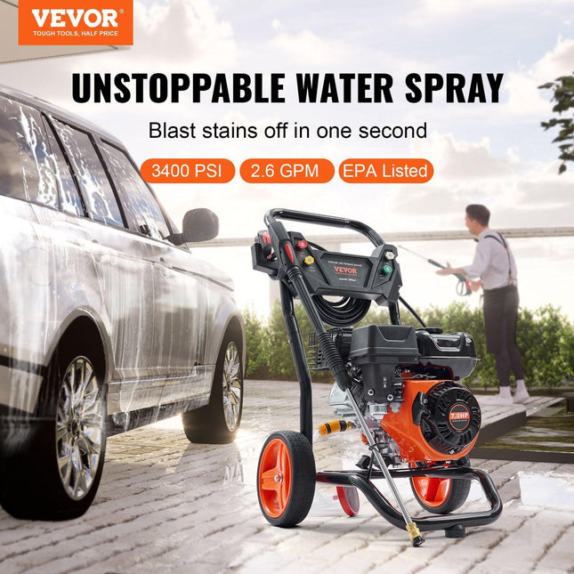 VEVOR Gas Pressure Washer Gas Powered Washer 3400 PSI 2.6 GPM 210cc 5 Nozzles.