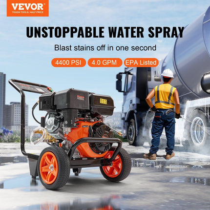 VEVOR Gas Pressure Washer Gas Powered Washer 4400 PSI 4.0 GPM 390cc 5 Nozzles.