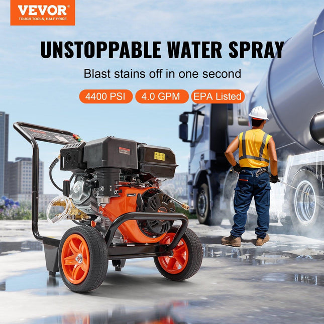 VEVOR Gas Pressure Washer Gas Powered Washer 4400 PSI 4.0 GPM 390cc 5 Nozzles.