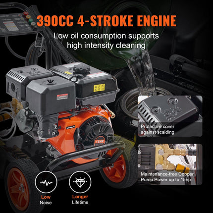 VEVOR Gas Pressure Washer Gas Powered Washer 4400 PSI 4.0 GPM 390cc 5 Nozzles.