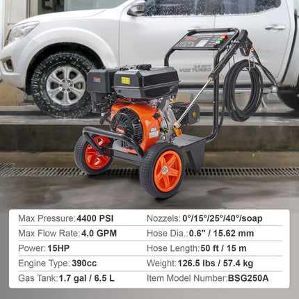 VEVOR Gas Pressure Washer Gas Powered Washer 4400 PSI 4.0 GPM 390cc 5 Nozzles.