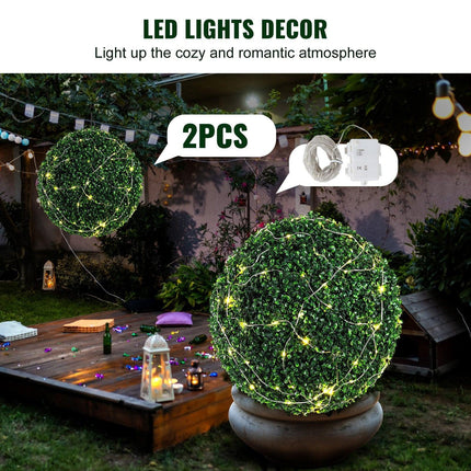 Artificial Topiaries Boxwood Trees, (2 Pieces), Ball-Shape Faux Topiaries Plant, All-year Green Feaux Plant Decorative Balls for Backyard, Balcony,Garden, Wedding and Home.