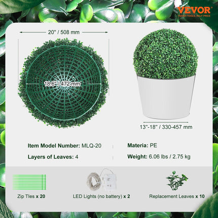 Artificial Topiaries Boxwood Trees, (2 Pieces), Ball-Shape Faux Topiaries Plant, All-year Green Feaux Plant Decorative Balls for Backyard, Balcony,Garden, Wedding and Home.