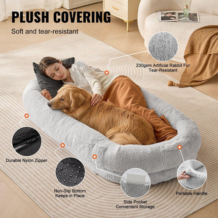 Human Dog Bed 1720x890x250 mm Human Size Dog Bed Washable Faux Rabbit Fur.