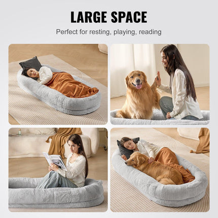 Human Dog Bed 1720x890x250 mm Human Size Dog Bed Washable Faux Rabbit Fur.