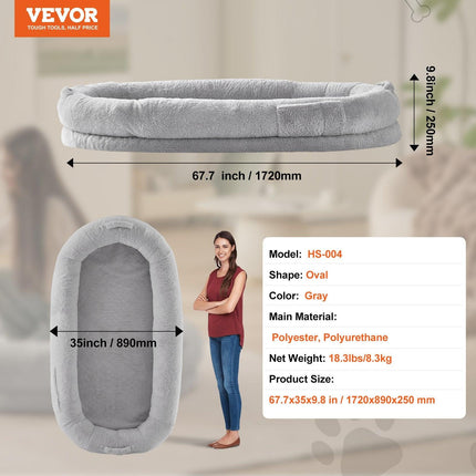 Human Dog Bed 1720x890x250 mm Human Size Dog Bed Washable Faux Rabbit Fur.