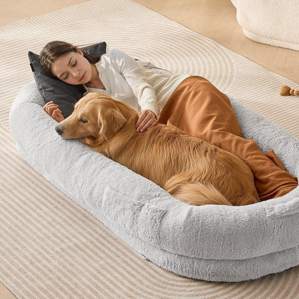 Human Dog Bed 1720x890x250 mm Human Size Dog Bed Washable Faux Rabbit Fur.