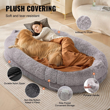 Human Dog Bed 1820x1220x250 mm Human Size Dog Bean Bed Washable PV Velvet.