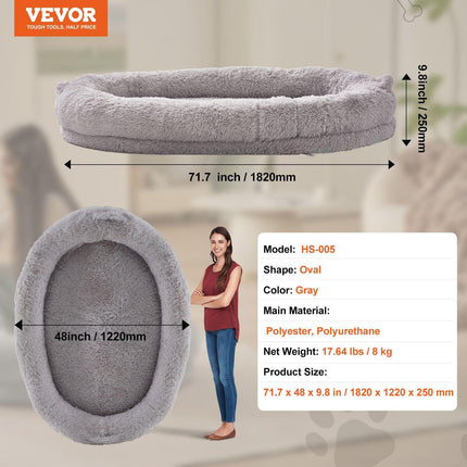 Human Dog Bed 1820x1220x250 mm Human Size Dog Bean Bed Washable PV Velvet.