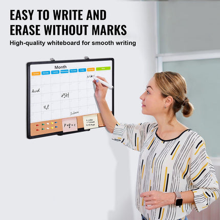 24"x 18" Monthly Calendar Whiteboard & Cork Board Combo with Aluminum Frame – 2-in-1 Magnetic Dry Erase Bulletin Board for Wall Mount – Ideal for School, Home, Office.
