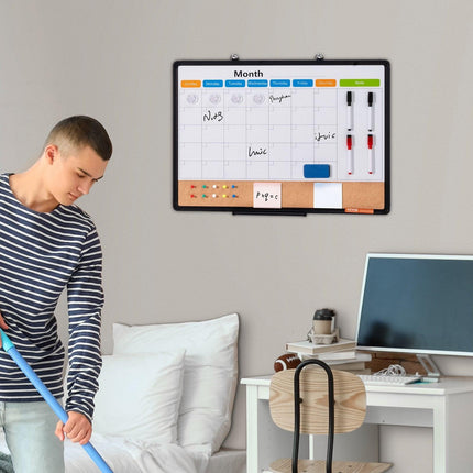 24"x 18" Monthly Calendar Whiteboard & Cork Board Combo with Aluminum Frame – 2-in-1 Magnetic Dry Erase Bulletin Board for Wall Mount – Ideal for School, Home, Office.