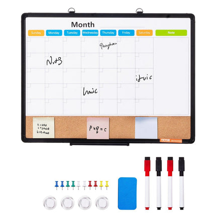 24"x 18" Monthly Calendar Whiteboard & Cork Board Combo with Aluminum Frame – 2-in-1 Magnetic Dry Erase Bulletin Board for Wall Mount – Ideal for School, Home, Office.