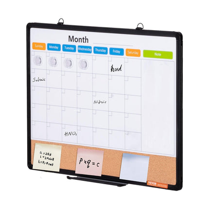 24"x 18" Monthly Calendar Whiteboard & Cork Board Combo with Aluminum Frame – 2-in-1 Magnetic Dry Erase Bulletin Board for Wall Mount – Ideal for School, Home, Office.