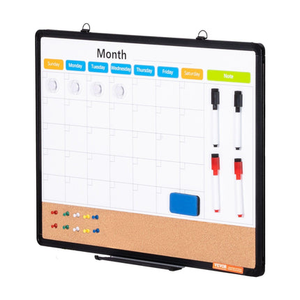 24"x 18" Monthly Calendar Whiteboard & Cork Board Combo with Aluminum Frame – 2-in-1 Magnetic Dry Erase Bulletin Board for Wall Mount – Ideal for School, Home, Office.