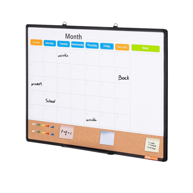 36"x 24" Monthly Calendar Whiteboard & Cork Board Combo with Aluminum Frame – 2-in-1 Magnetic Dry Erase Bulletin Board for Wall Mount – Ideal for School, Home, Office.