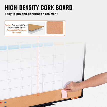 36"x 24" Monthly Calendar Whiteboard & Cork Board Combo with Aluminum Frame – 2-in-1 Magnetic Dry Erase Bulletin Board for Wall Mount – Ideal for School, Home, Office.