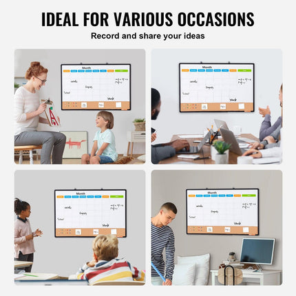 36"x 24" Monthly Calendar Whiteboard & Cork Board Combo with Aluminum Frame – 2-in-1 Magnetic Dry Erase Bulletin Board for Wall Mount – Ideal for School, Home, Office.