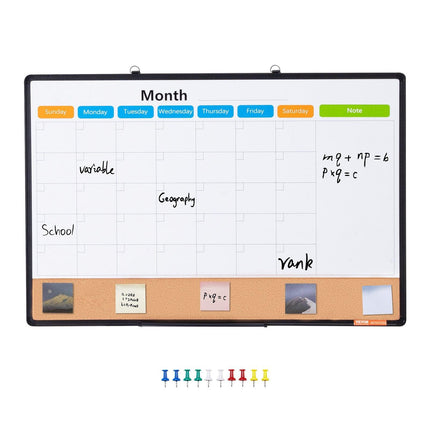 36"x 24" Monthly Calendar Whiteboard & Cork Board Combo with Aluminum Frame – 2-in-1 Magnetic Dry Erase Bulletin Board for Wall Mount – Ideal for School, Home, Office.