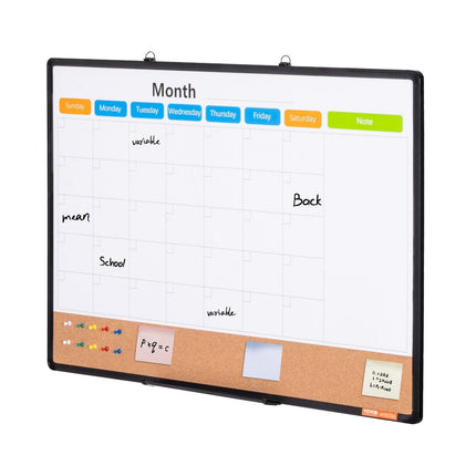 36"x 24" Monthly Calendar Whiteboard & Cork Board Combo with Aluminum Frame – 2-in-1 Magnetic Dry Erase Bulletin Board for Wall Mount – Ideal for School, Home, Office.