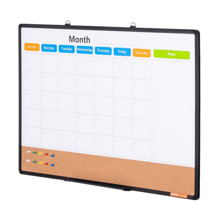36"x 24" Monthly Calendar Whiteboard & Cork Board Combo with Aluminum Frame – 2-in-1 Magnetic Dry Erase Bulletin Board for Wall Mount – Ideal for School, Home, Office.