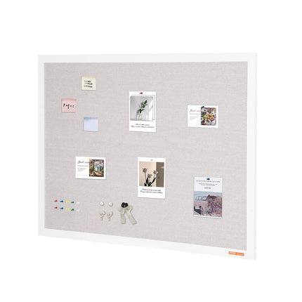 48"x36" White Cork Board with Linen Surface – Stylish Wall-Mounted Bulletin Board for Home, School, Office – Elegant & Functional Noticeboard.