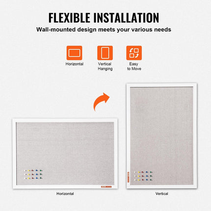 48"x36" White Cork Board with Linen Surface – Stylish Wall-Mounted Bulletin Board for Home, School, Office – Elegant & Functional Noticeboard.
