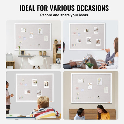 48"x36" White Cork Board with Linen Surface – Stylish Wall-Mounted Bulletin Board for Home, School, Office – Elegant & Functional Noticeboard.
