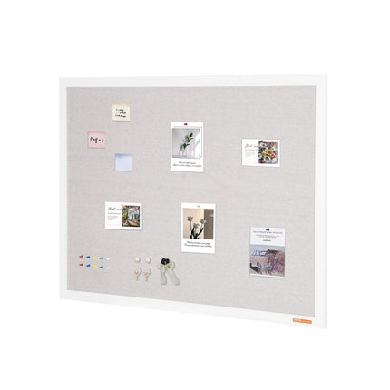 48"x36" White Cork Board with Linen Surface – Stylish Wall-Mounted Bulletin Board for Home, School, Office – Elegant & Functional Noticeboard.