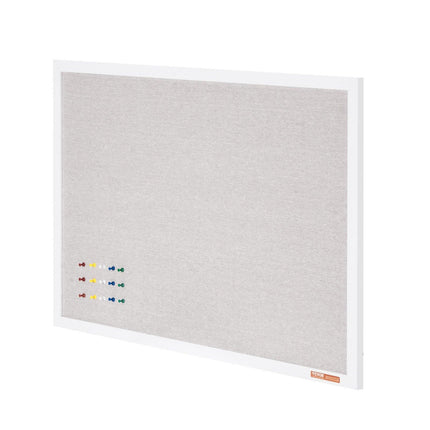 48"x36" White Cork Board with Linen Surface – Stylish Wall-Mounted Bulletin Board for Home, School, Office – Elegant & Functional Noticeboard.