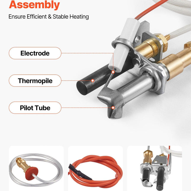 Gas Pilot Assembly, OE 446-512A, HSRV 446-512A, SRV 446-512A Fireplace Gas Pilot Assembly Kit, Natural Gas Ignition Replacement, Compatible with Heat & Glo, Heatilator, Lennox, Regency Models.