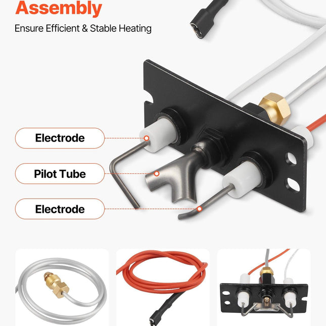 Gas Pilot Assembly, OE 2090-012, 2198-012, SRV2090-012 Fireplace Gas Pilot Assembly, Natural Gas Ignition Replacement, Fit Heatilator, Heat & Glo, Quadra-Fire, Outdoor Lifestyles, Majestic.