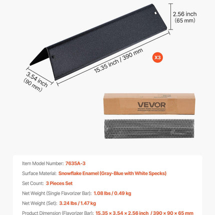Flavorizer Bars, 39cm Grill Replacement Part, for Weber Spirit I & II 200 Series Grills, Including Spirit ll E-210, ll E-220, ll S-210, E-210, S-210, Porcelain-enameled Steel Heat Plate, 3 Pack.