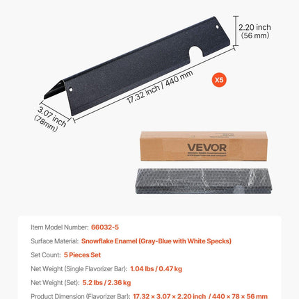 Flavorizer Bars, 44cm Grill Replacement Part, for Weber Genesis ll 310 315 335 340, E/S 325s, ES/SX 325s, E/S 335, EX/SX/EPX-335 Grills, Porcelain-enameled Steel Thicker Heat Plate, 5 Pack.