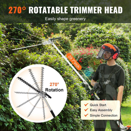 15.7-inch 26CC 2 Cycle Gas Hedge Trimmer, Gas Powered Pole Hedge Trimmer with Dual Sided Dual Action Blade, Adjustable Trimmer Head, Suitable for Trimming Shrubs, Bushes.