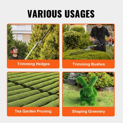 15.7-inch 26CC 2 Cycle Gas Hedge Trimmer, Gas Powered Pole Hedge Trimmer with Dual Sided Dual Action Blade, Adjustable Trimmer Head, Suitable for Trimming Shrubs, Bushes.
